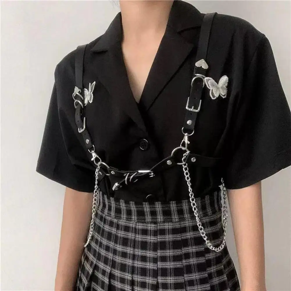 

Women Punk Belt Fashionable Belt With Metal Hook Buckle Tassel Chain Dark Lolita Teenage Punk Waistband Accessory Dark Punk