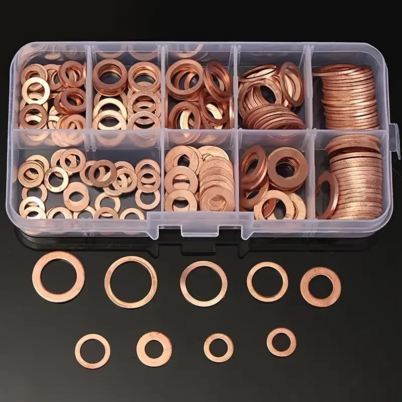 Copper Washer Set 100 PCS M4/M5/M6/M8/M10/M12/M14 Washers Nuts Bolts Box Oil Pan Plugs