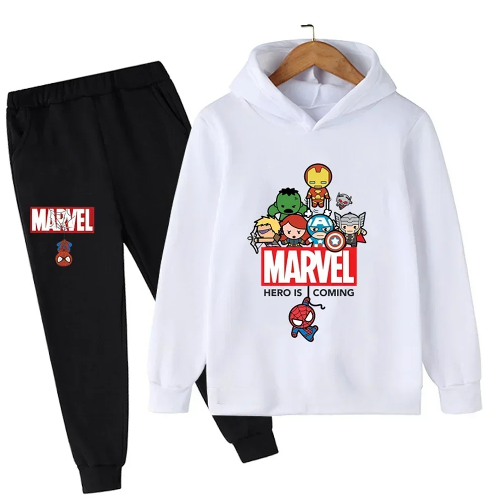 thumbnail image 1 of Sudadera con capucha y pantalones con estampado de Spiderman de Marvel para niños, 2 piezas, traje de primavera, otoño e invierno, ropa para niños y niñas, conjunto deportivo informal, 1 of 4