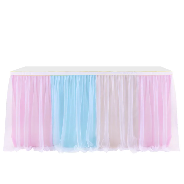 Fluffy Table Skirt Wedding Party Tutu Tulle Tableware Cloth Baby Shower Gender Reveal Birthday Party Wedding Home Decor 4 Sizes table skirt