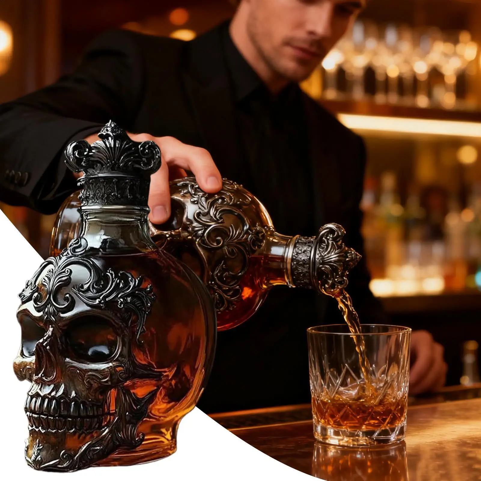 Bouteille de whisky crâne distributeur alcool décoratif