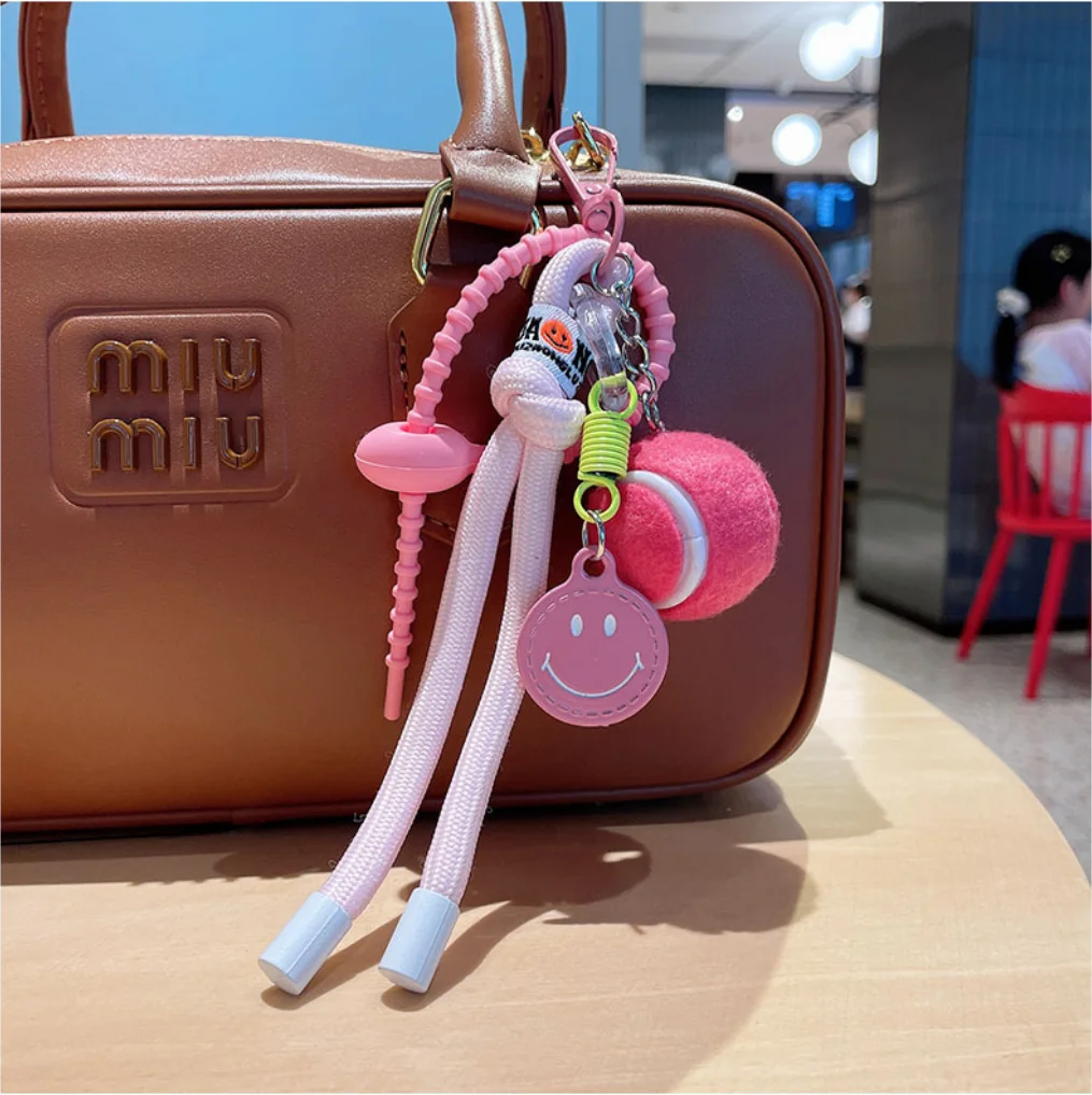 Decorative Colorful Smiling Tennis Car Keychain Creative Backpack Pendant Female Gift Nylon Rope Backpack Decoration 4