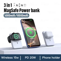 10000mAh Magnetic Wireless Power Bank 3 in 1 Portable Auxiliary Battery PD20W MagSafe Powerbank For iPhone 16/15/14/13/12 Watch 1