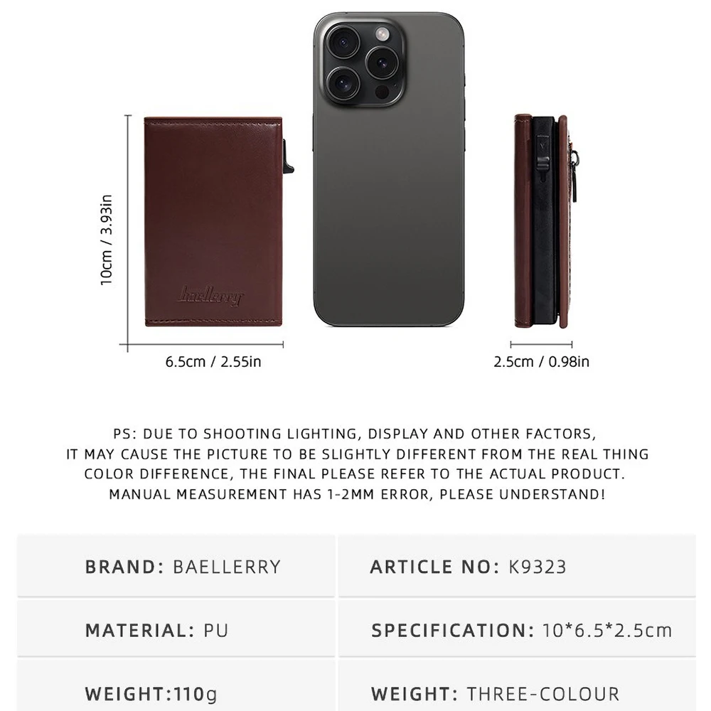 Men's Slim Metal Card Case Wallet - Baellerry Slide Push Automatic Eject RFID Protected, Business Gift Box