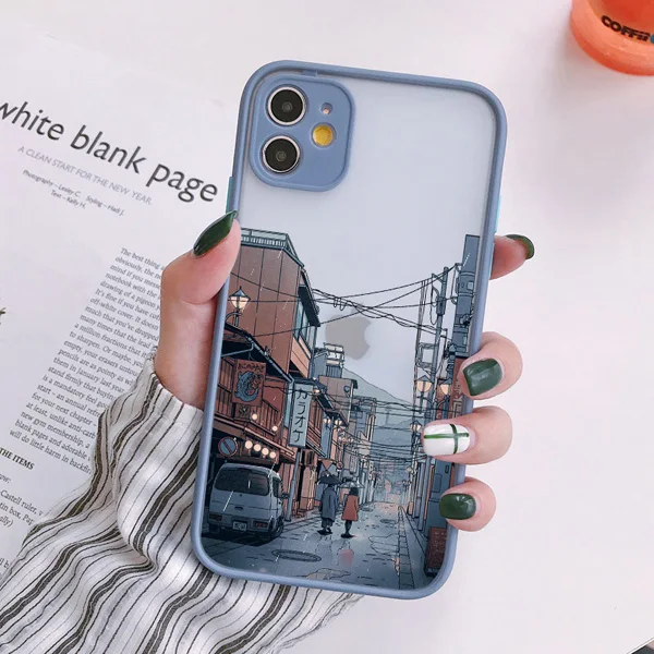Japanische anime handgemalte haus landschaft telefon hülle für iphone 15 14 13 12 11 pro max x xr xs 15 14 7 8 plus se2 matte abdeckungen – Detail 5