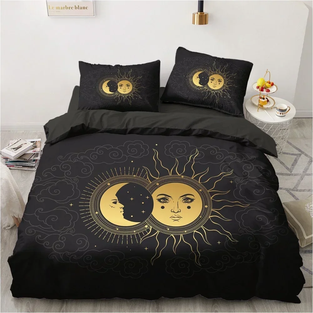 3D Black Bedding Set Pillowcase King Queen Full Single 200x200 Bed Linen Gold Design 3D Printed Duvet Cover Set for Teens Women