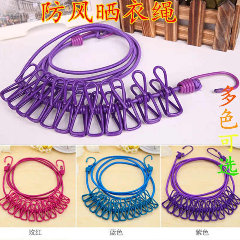 

0091Portable Outdoor Clothesline/With 12 clothes clips Beach Windproof Drying hanger Extra long stretch drying line