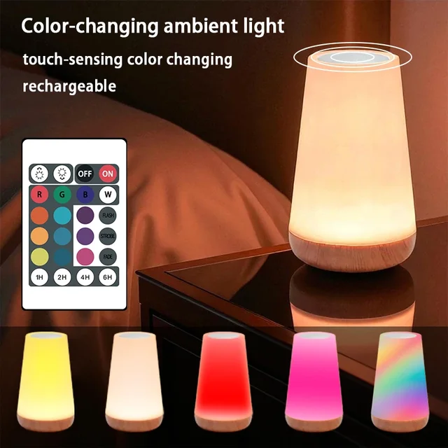 Table Lamp Bedside Light For Bedroom Color Modes Remote Control Touch Dimmable USB Rechargeable Portable Night Lamp 1