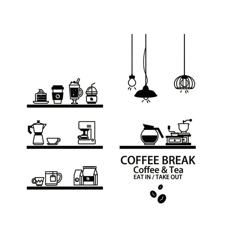 Coffee Shop Sticker Bean Milk tea Decal Cafe Cup Poster Vinyl Art Wall Decor Mural Decoration Break Bread Coffee Glass Decals