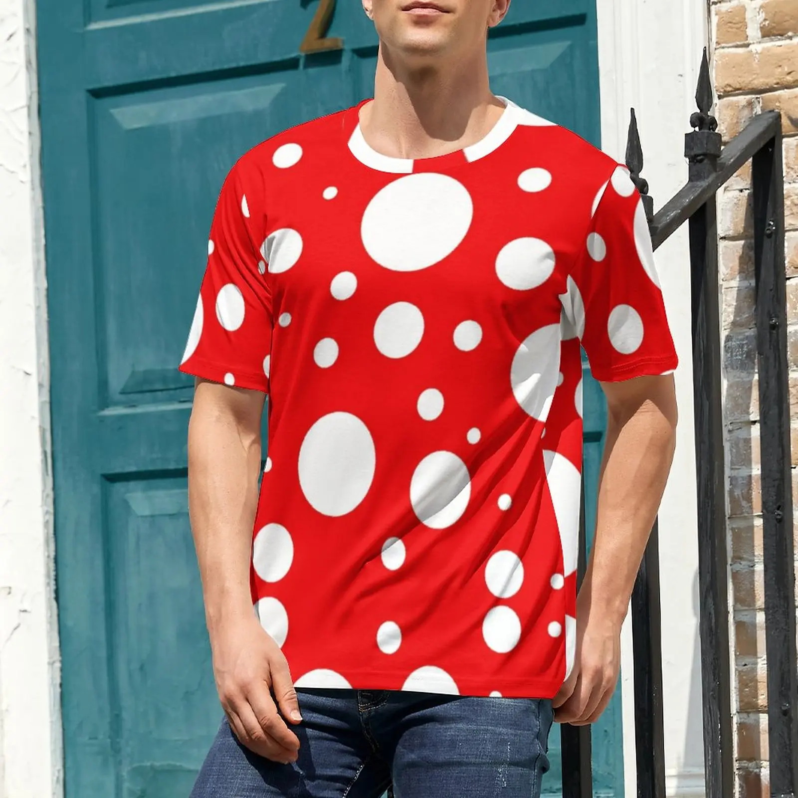 Polka Dot Shirt| Large Red Dot In White Shirt For Man