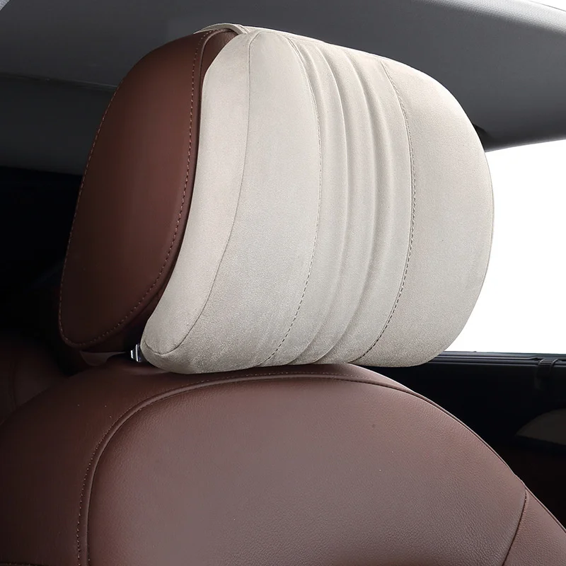 Suede Car Head Pillow For S-Class Maybach Memory Cotton Foam Auto Neck Headrest Support Cushion For Seat Interior Accessories