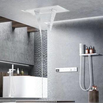 หรูหราปืนทองเหลืองสีเทาเพดานฝักบัวอาบน้ําอุณหภูมิคงที่ระบบจอแสดงผลดิจิตอล LED น้ําร้อนและเย็นฝังก๊อกน้ําห้องน้ํา 2