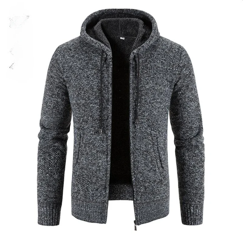 Hooded Cardigan Zipper Sweater 2023 Winter Men Pure Color Casual Plush Thickened Jacket Sweater Hooded Jacket Coat Men Clothing