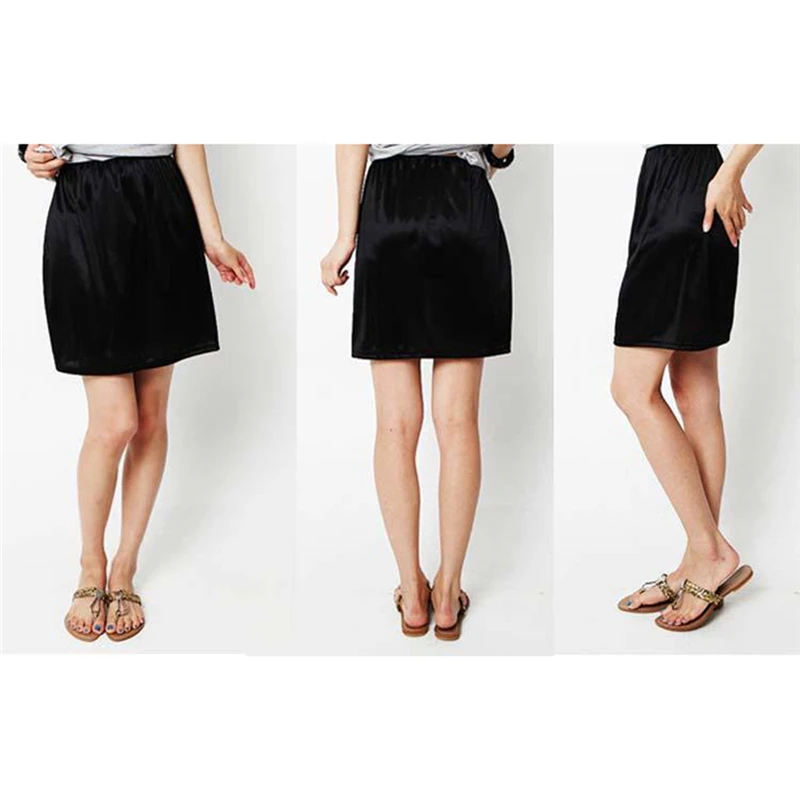 Women's Skirt Elastic Waist Half Slip Petticoat Skirts Underskirt Lady Crinoline Milk Silk White Lace Commuter Office Skirt