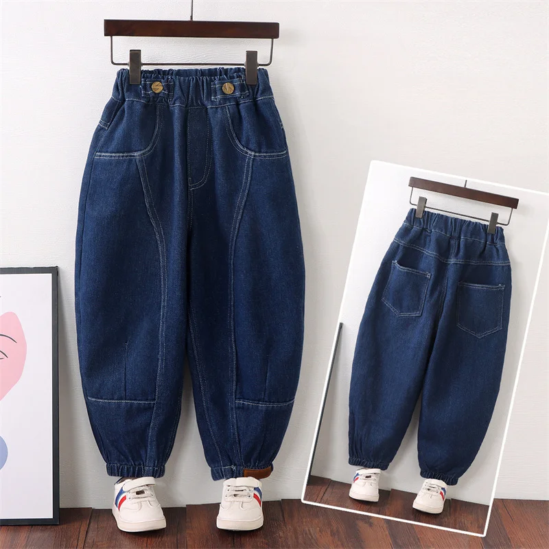 

Spring new Korean children's stitching jeans boys and girls trousers 2-8 years old casual fashion jeans.