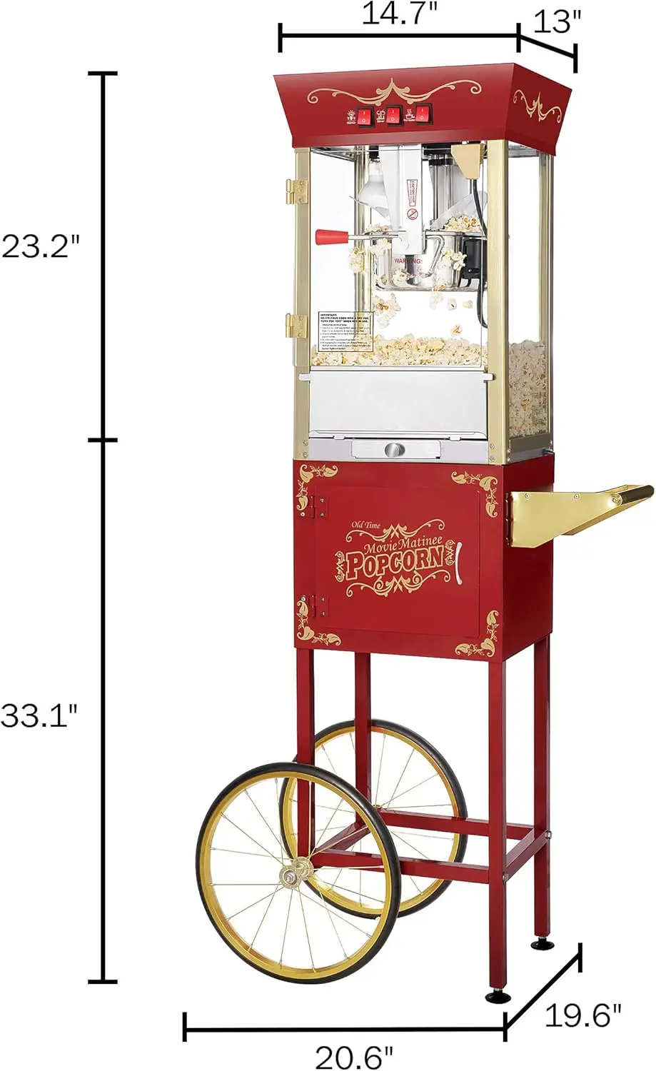 Popcorn Machine with Cart 8oz Popper with Stainless-Steel Kettle Warming Light and Accessories by Great Northern Popcorn Red