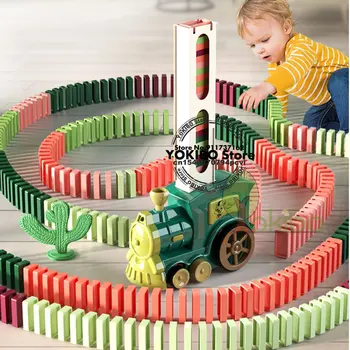 어린이 도미노 기차 자동차 세트, 사운드 라이트 자동 배치 도미노 브릭, 다채로운 도미노 블록 게임, 교육용 DIY 장난감 선물