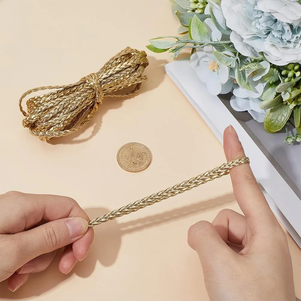 5m 가죽끈 골드 PU 가죽 로프 2mm 두께 평평한 접이식 인조 가죽끈 DIY 브레이딩 공예용