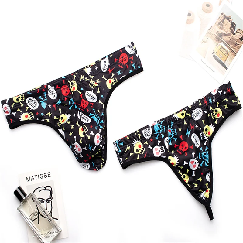 

2PCS Men Underwear Thongs Breathable Men's Panties Fashion Print Thongs Underpants Underwear Simple Comfortable G-String Tanga