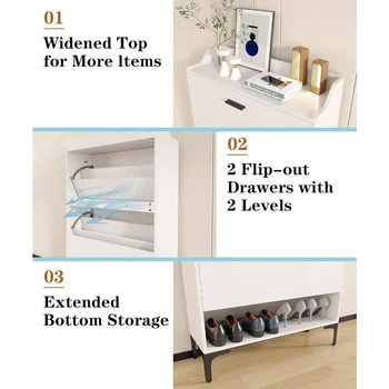 Modern Slim Hidden Shoe Organizer Tipping Shoe Rack With 2 Flip Drawers Shoerack Shoes Organization Furniture Shoe-shelf Cabinet 3