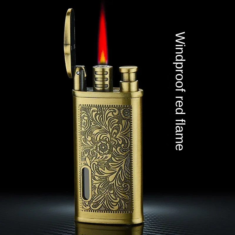 

Straight Gas Lighter Inflatable Metal Old-Fashioned Retro Internet Hot Lighter Windproof Creative Personality