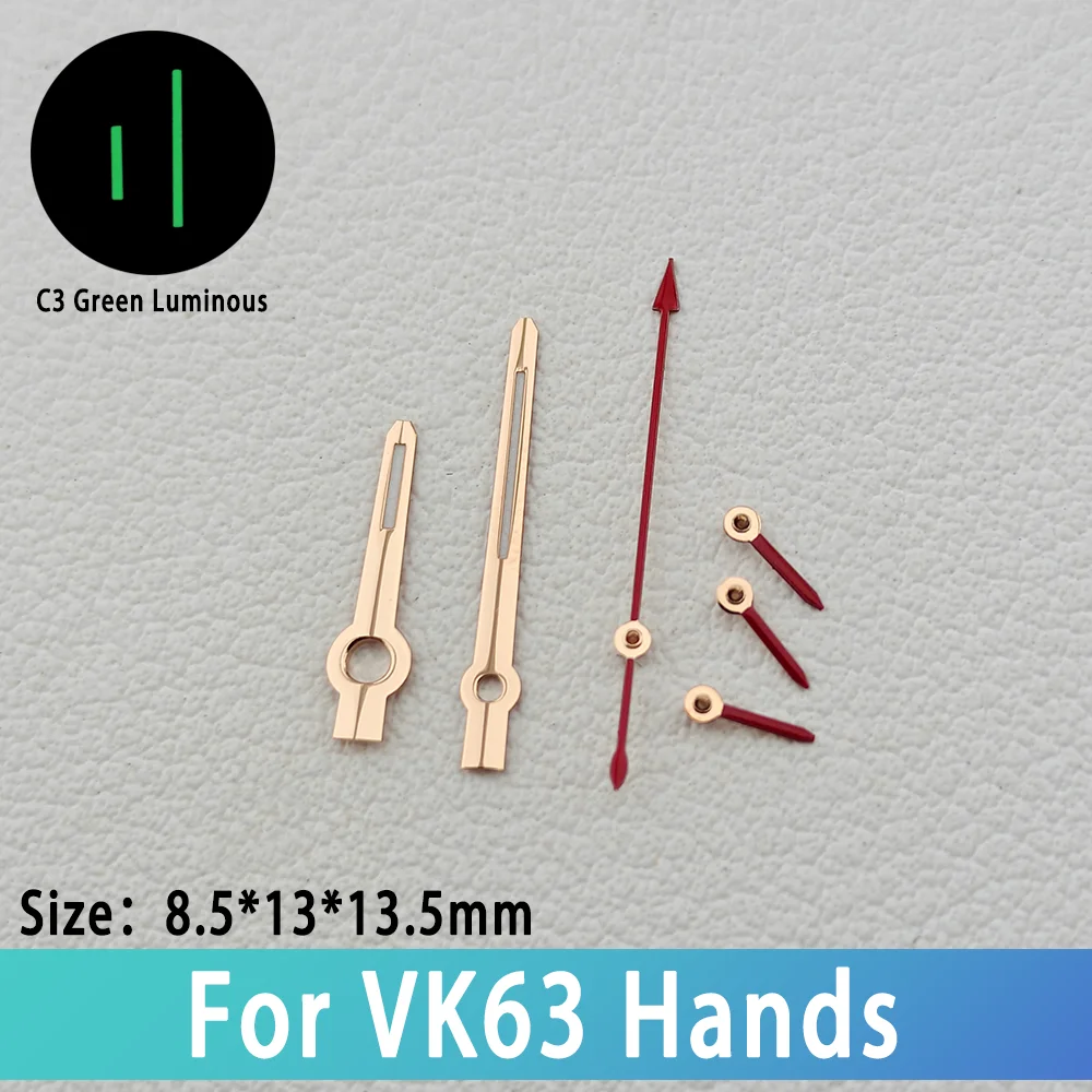 Für VK63 Zeiger, 6-Zeiger-Set, C3 grün leuchtende silberne Zeiger, passend für VK63 Quarzwerk-Uhrenteile, Zeiger-/Nadelzubehör – Detail 7