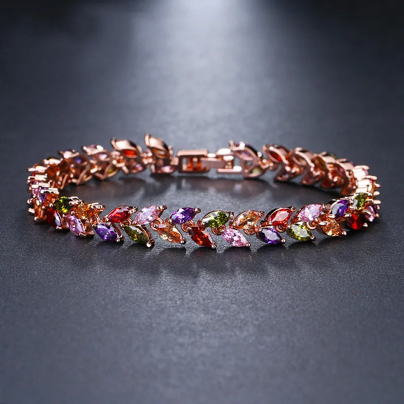 

Honghong Popular Fashion Plant Leaf Bracelet Feminine Temperament 3A Zircon High-Quality Elegant Dating Holiday Gifts