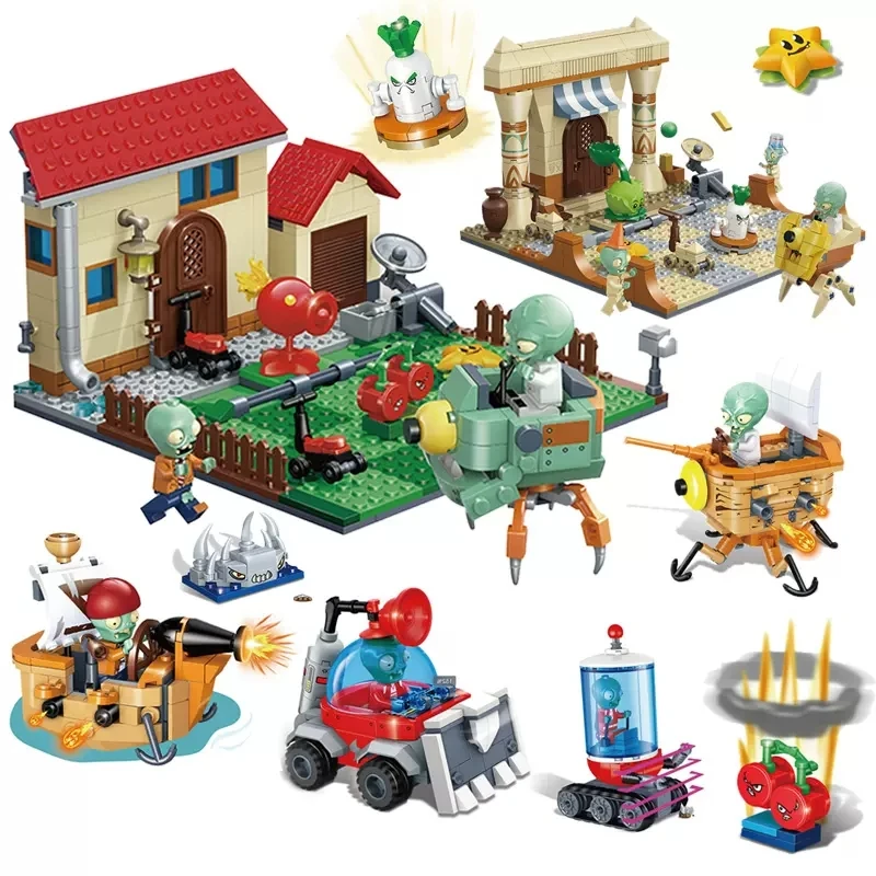 Plants vs Zombies 2 Building Blocks Toys Big Wave Beach Adventure Small Particle PVZ Future Scene Bricks Children's Gift Toy puzzle toys building blocks toys