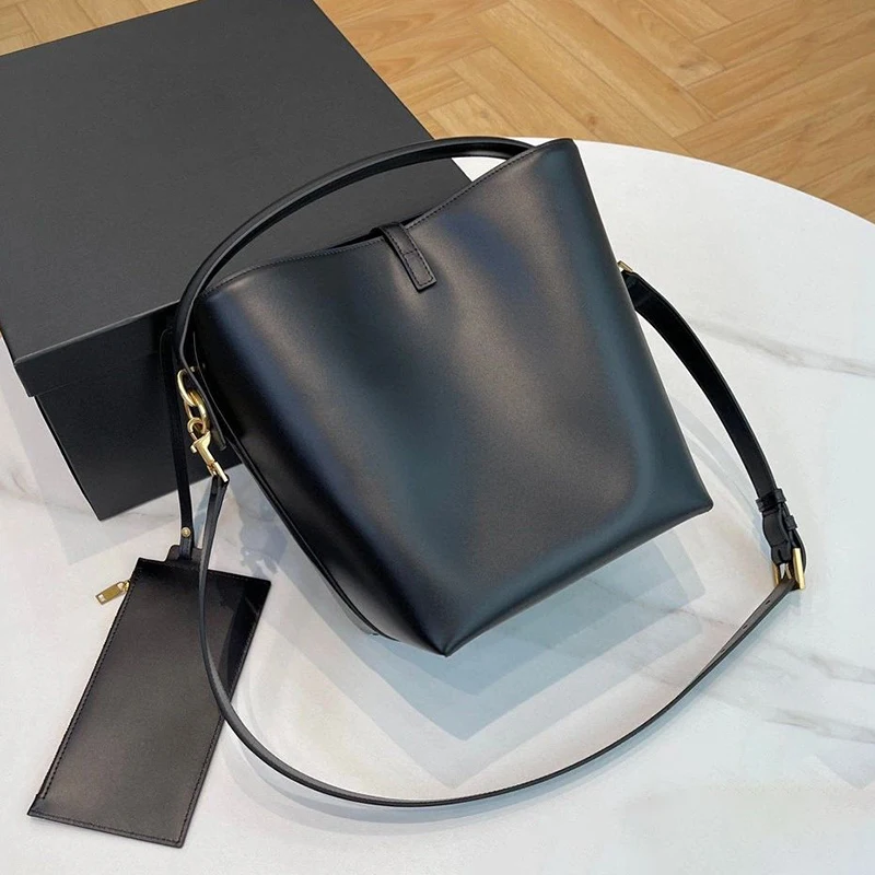 

23 New Genuine Leather Women's Bag Cowhide Bucket Wrap Large Capacity Versatile Luxury One Shoulder Handheld Crossbody Bag