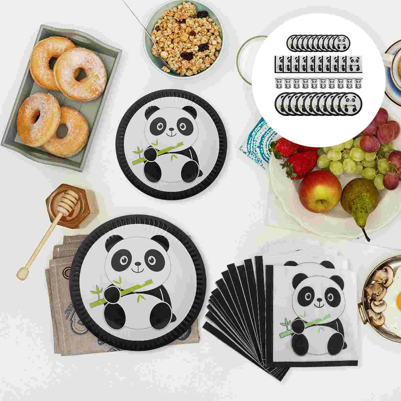 Paper Plates Birthday Panda Tableware Party Dinnerware Cartoon White Adorable Child