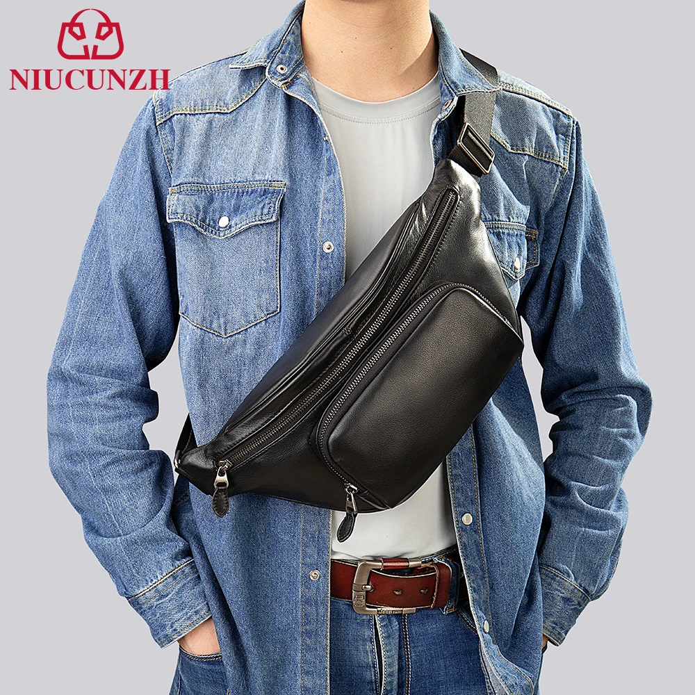 

NIUCUNZH Men's Chest Bag Genuine Leather Shoulder Bag Man Sling Bags Travel Waist Pack Designer Crossbody Bag sacoche homme luxe