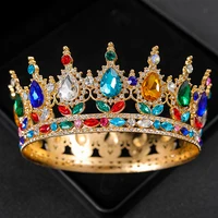 Baroque Round Wedding Crown Bridal Pageant Rhinestone Crystal Tiaras Crown Molding Headpieces For Queens and King 4