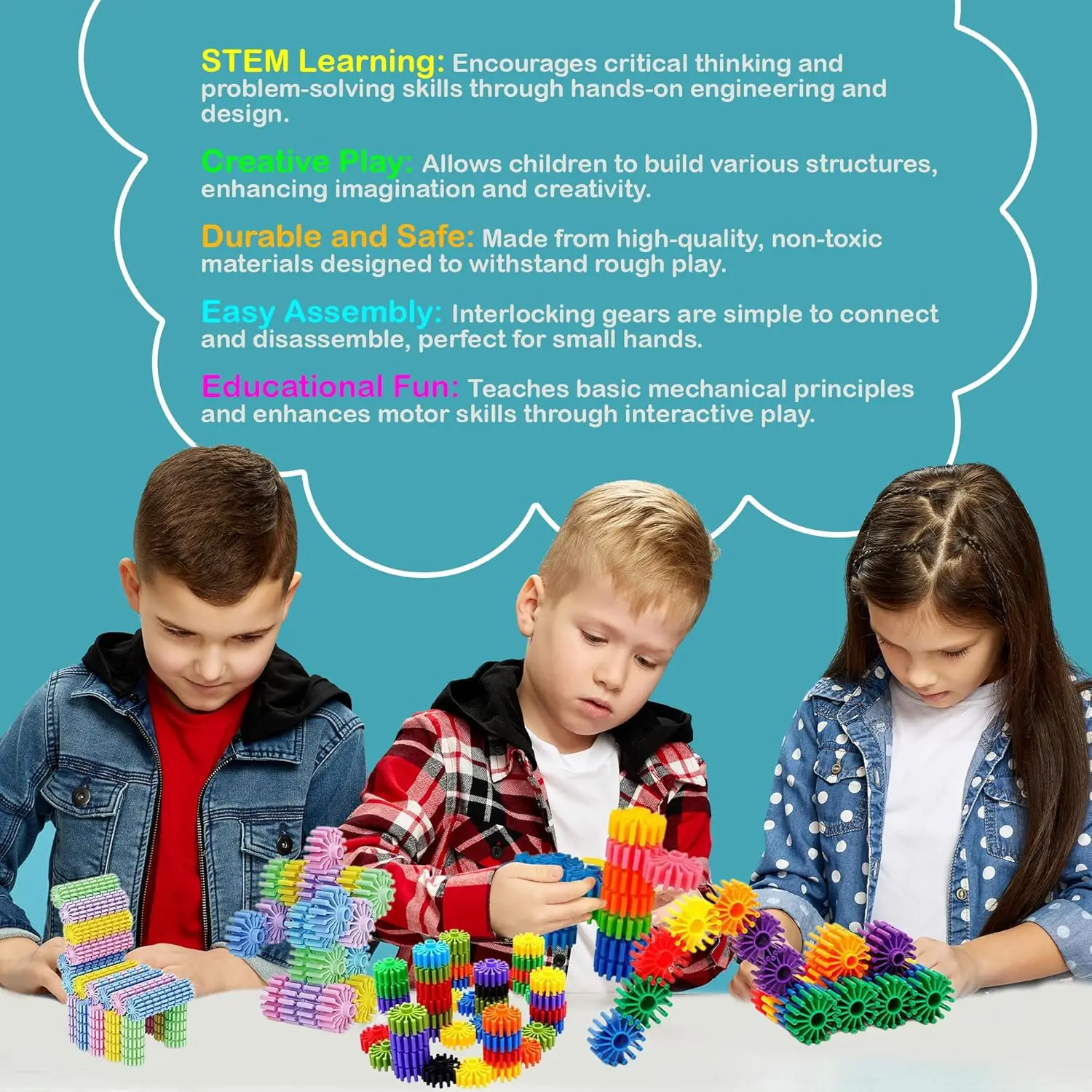 STEM Building Blocks Toys for Kids Educational and Safe Gear Interlocking Construction Playset Develop Creativity Building Blocks Toys
