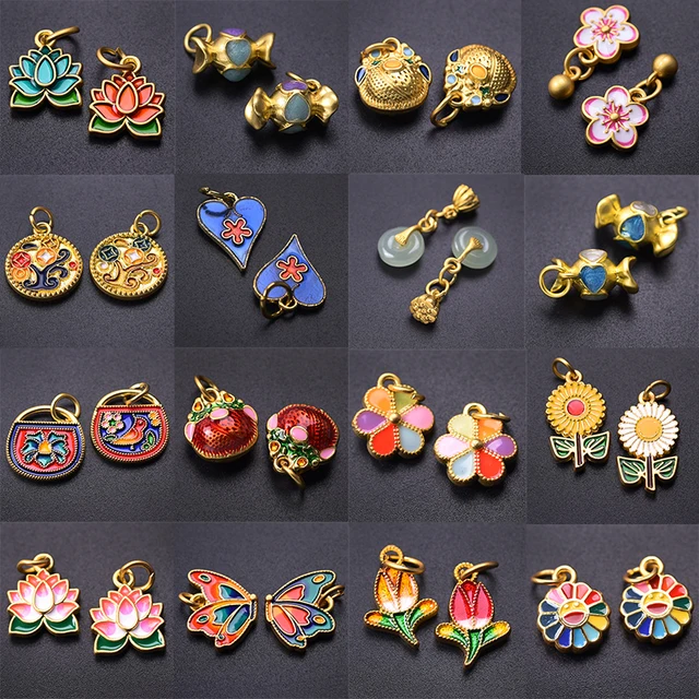 10 pièces alliage huile dégoulinant plaqué or émail pendentifs fleur sourire Lotus papillon charme bijoux à bricoler soi-même faisant collier Bracelets 1
