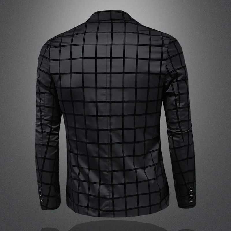Minglu Flocking Plaid Printed Men's Blazer High Quality Solid Color Single Breasted Business Casual Male Jackets Man Coats 5XL