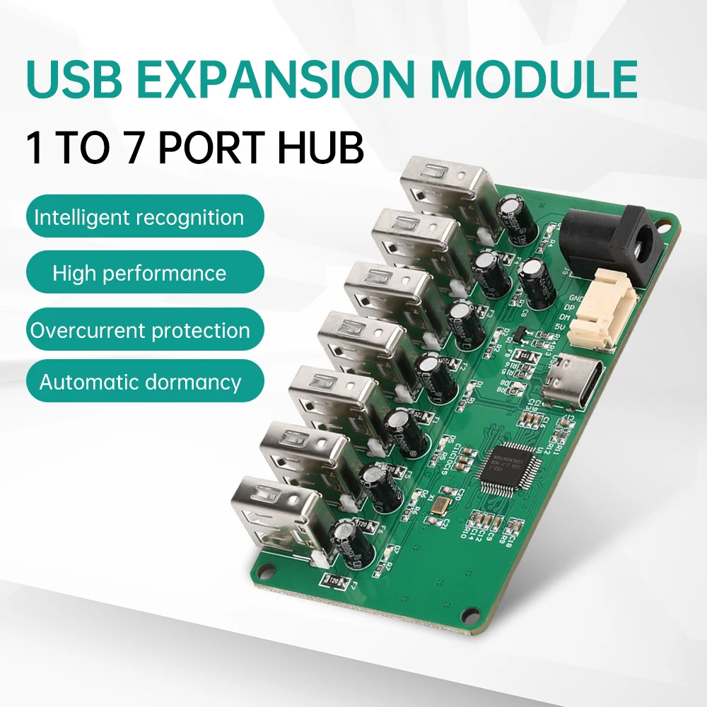 USB 2.0 HUB Module 1 to 7-port Hub USB Expansion Module Seven Port Splitter with Power Supply 2.0 Expansion