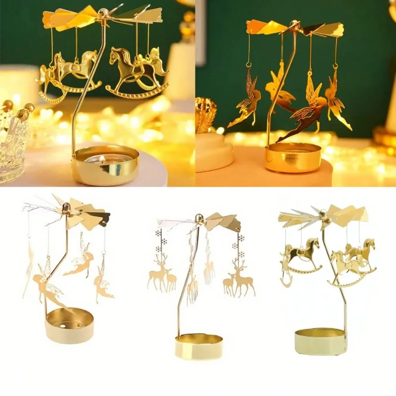 Candle Holders Rotating Metal Fairy Carousel