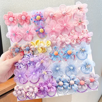 10Pcs Children's mesh flower hair loop with good elasticity, baby tie headband, princess headwear, cute girl elastic band 1