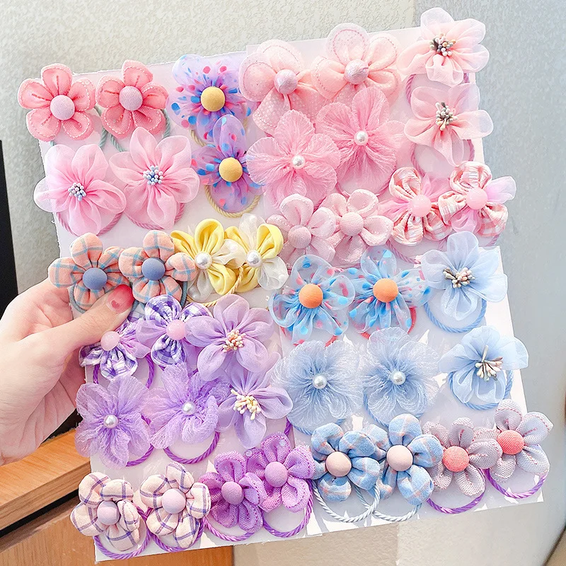 10Pcs Children’s mesh flower hair loop with good elasticity, baby tie headband, princess headwear, cute girl elastic band