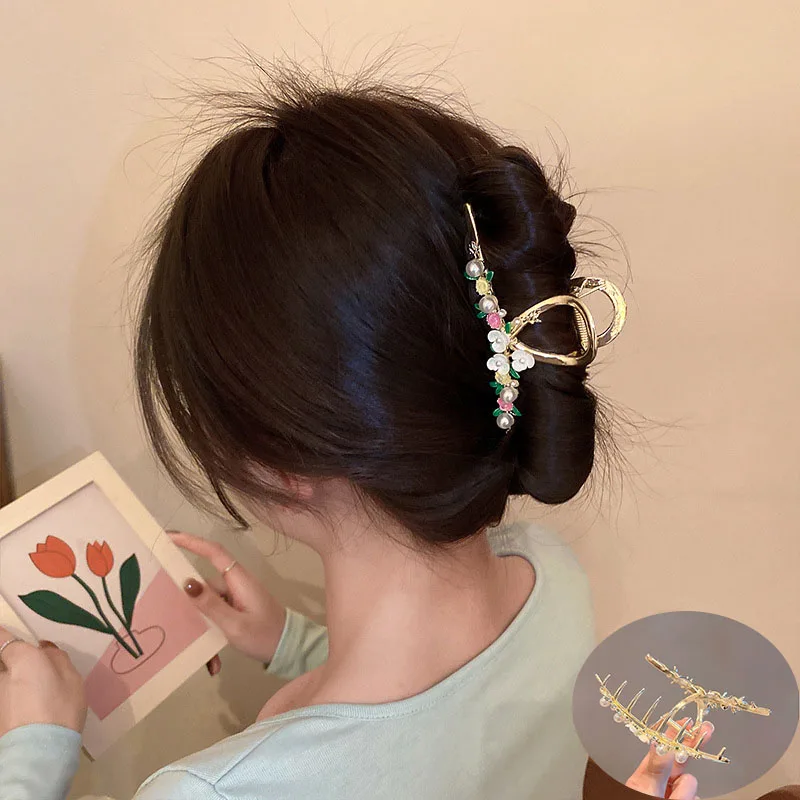 

fine Handmade Flower Alloy Grab Clip Shark Clip Female Metal Elegant Hair Grab crab claw ponytail clip WOMAN HAIR CLIP Decorate