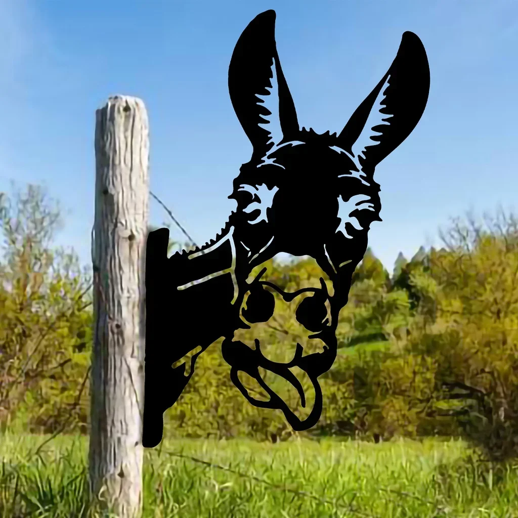 

CIFBUY Deco Tongue Out Donkey Shape Iron Silhouette Decor Cute Ornament Outdoor Garden Fence Farm Craftwork Decor Garden Party