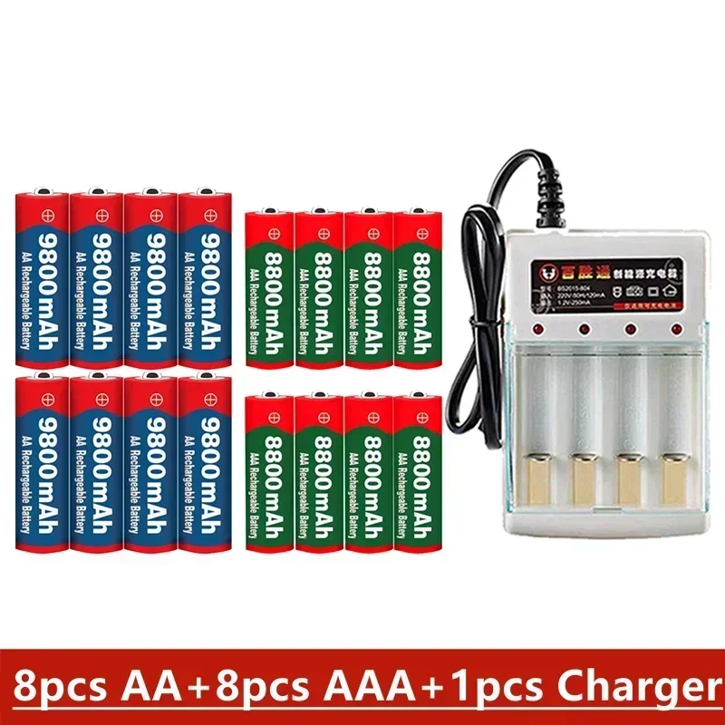 

Rechargeable Battery 1.5V AA 9800Mah 1.5V AAA 8800Mah Alkaline with Charger for Computer Clock Radio Video Game Digital Camera