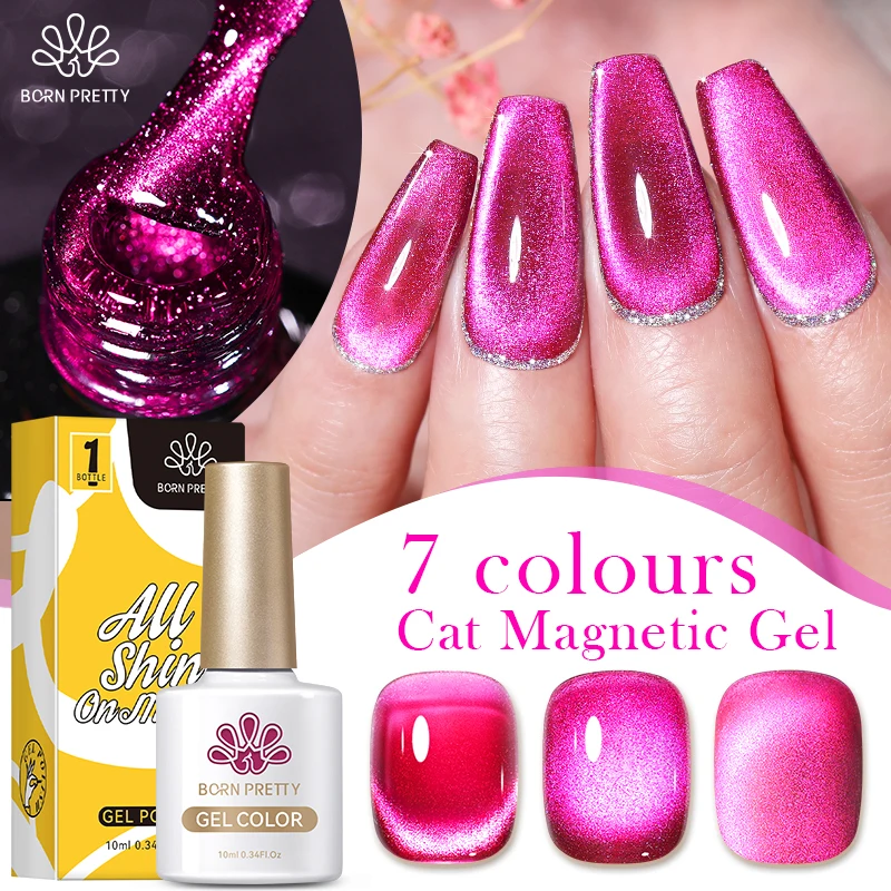 BORN PRETTY Jelly Amber Cat Magnetic Gel Nail Polish Pink Magnetic Gel 10ml Soak Off UV LED Nail Semi Permanent Gel Varnish