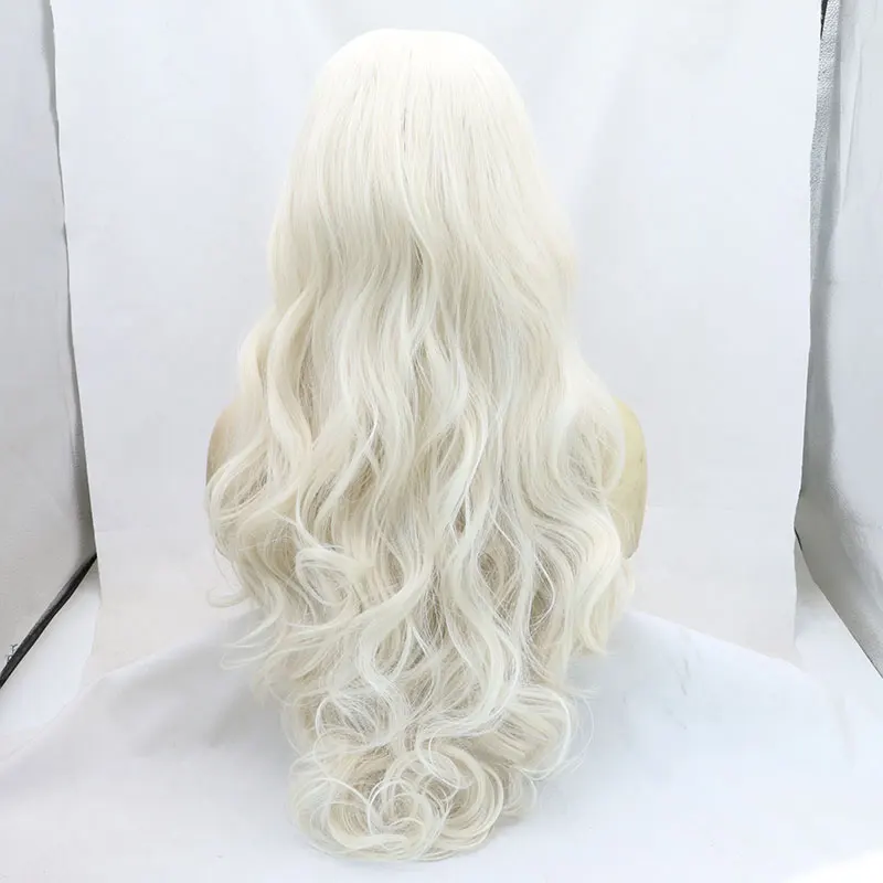 

Bombshell Natural White Wavy Synthetic 13X4 Lace Front Wigs Glueless High Quality Heat Resistant Fiber Hair For Black Women Wear