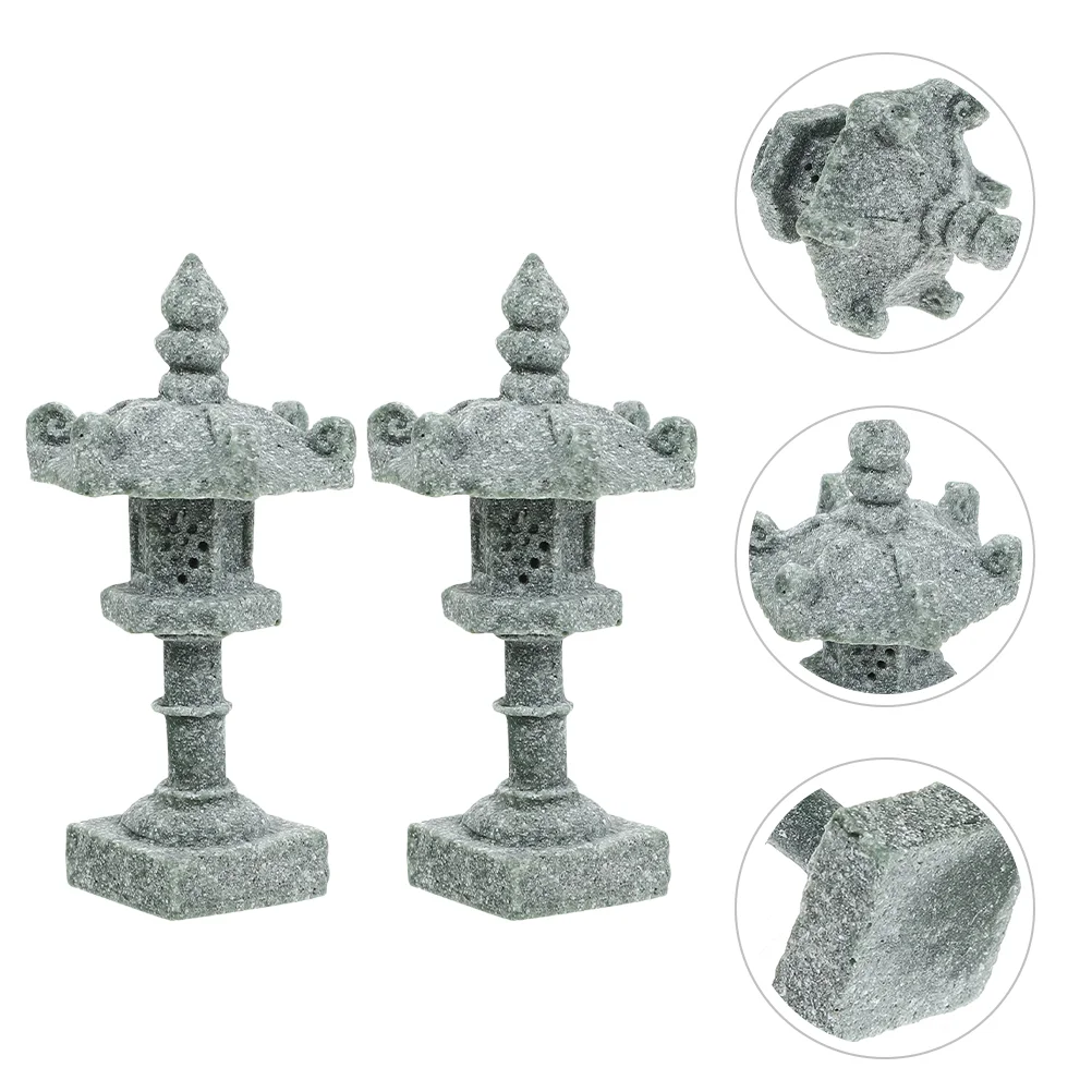 

2 Pcs Japanese Tower Light Decoration Tiny Pagoda Model Outdoor Mini Scenery Landscape Pavilion Zen Garden Stone Ornaments