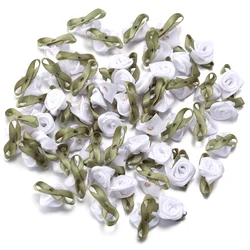 Elegant Mini Satin Ribbon Rose Appliques for Wedding Decor and Crafting (White)