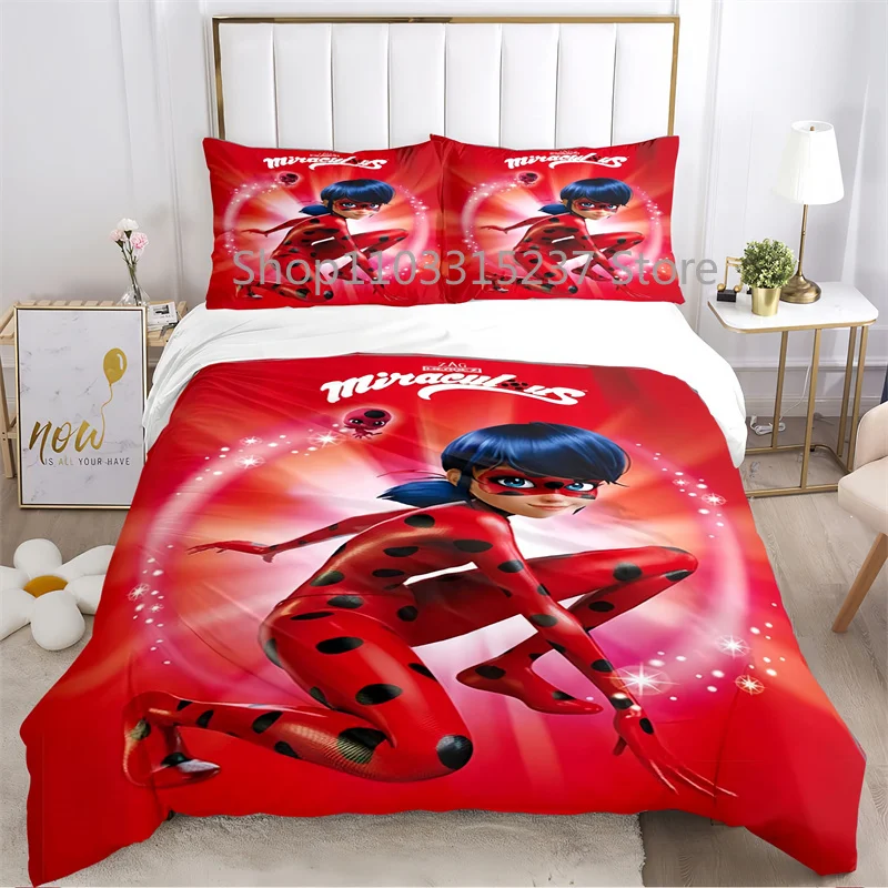 L/Ladybug 소녀 생일 B-배경 로고, 어린이 이불 커버 세트, 인쇄 침구 세트, 더블 퀸 킹 사이즈, Bettbezug, 2 개, 3 개