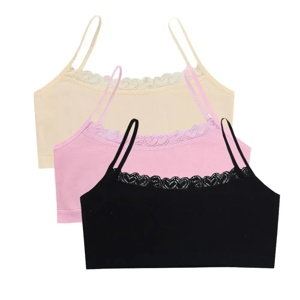 어린이 가슴 관리 훈련 브래지어, 코튼 십대 속옷 상의, 십대 어린이 레이스 조끼, 3 PCs/로트, 여름