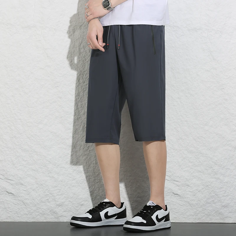 New Summer Thin Men'S Elastic Quick Dry Casual Sports Shorts Loose And Stylish Versatile Ice Silk Straight Leg 7-Point Trousers