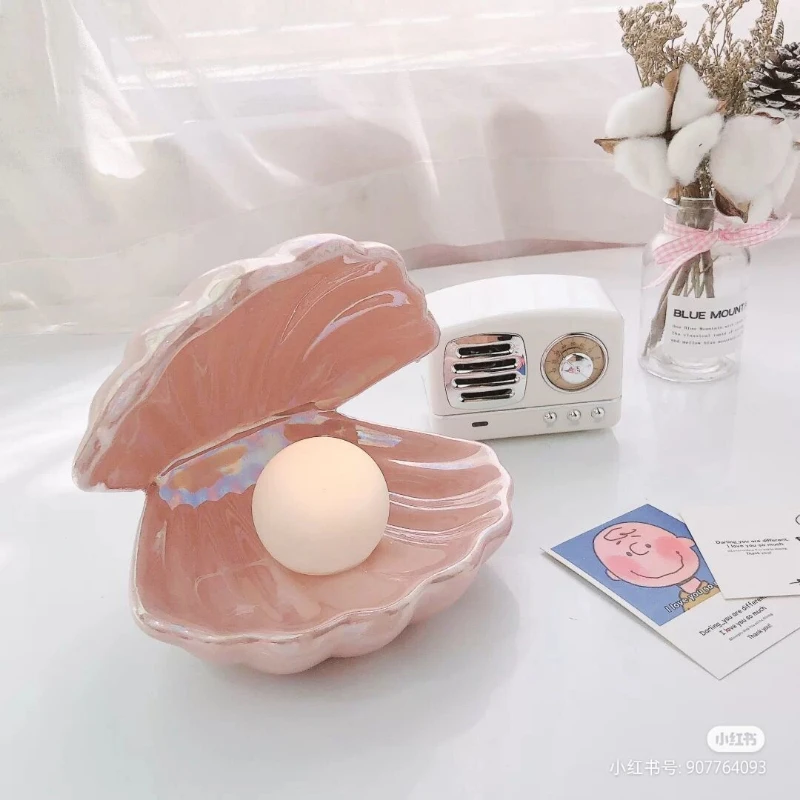 

Shell night light, bedroom bedside light, pearl ceramic light, creative tabletop decoration